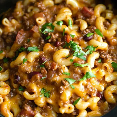 A bowl of chili with noodles and meat.