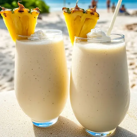 Two pineapple drinks on a table.