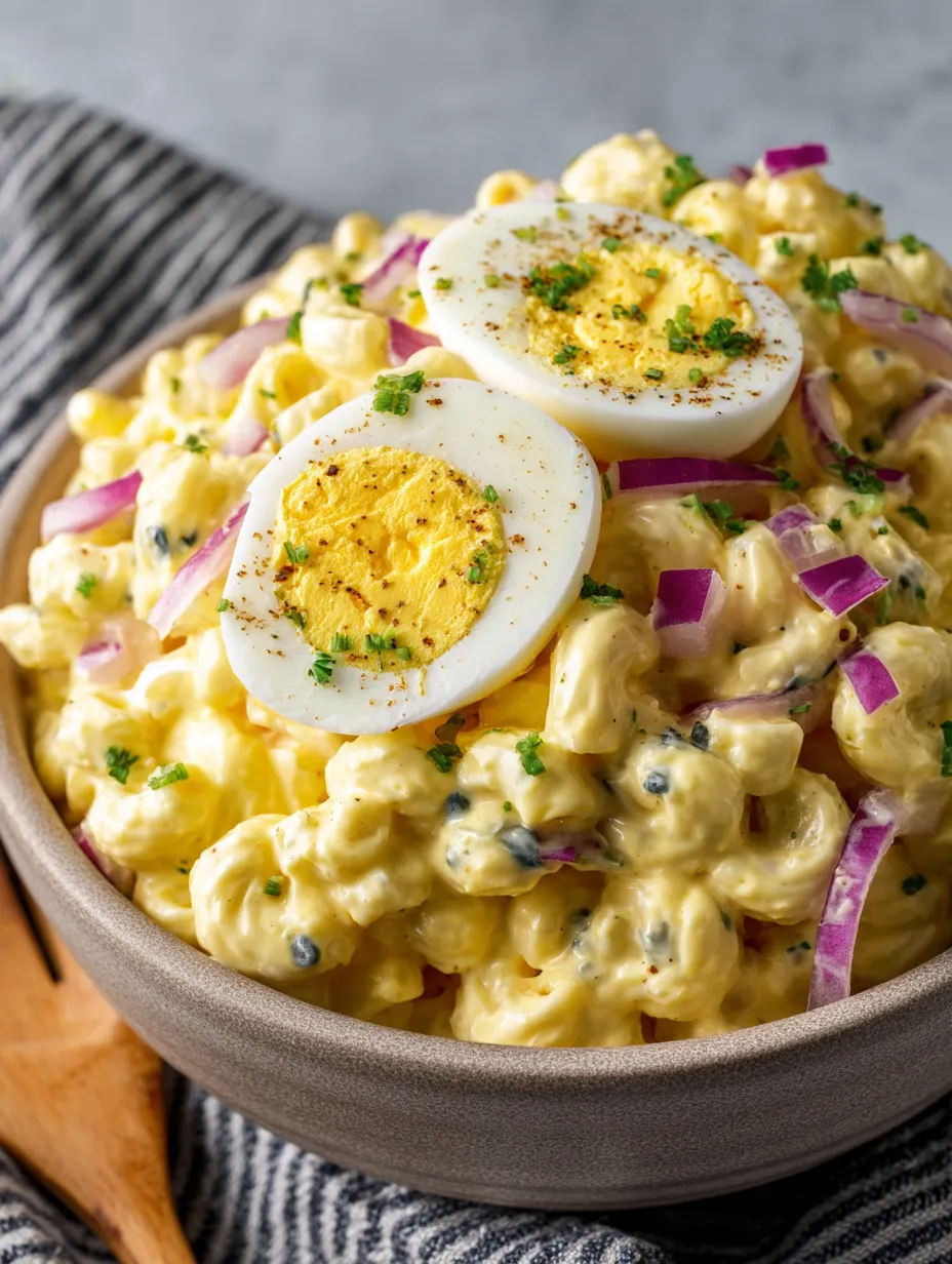 A bowl of macaroni and cheese with two eggs on top.