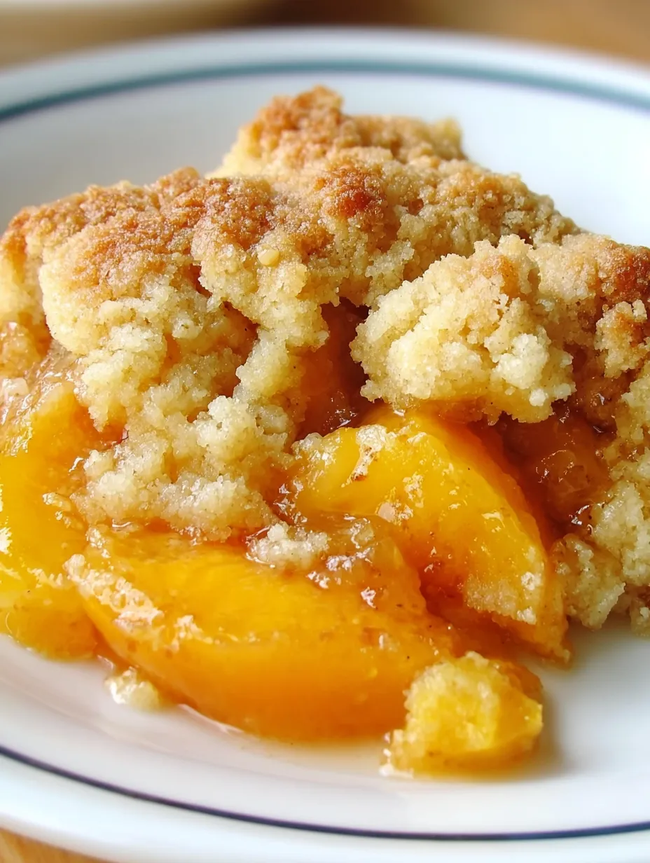 A white plate with a peach dessert on it.