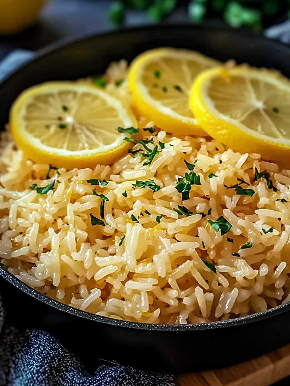A bowl of rice with lemon slices on top.