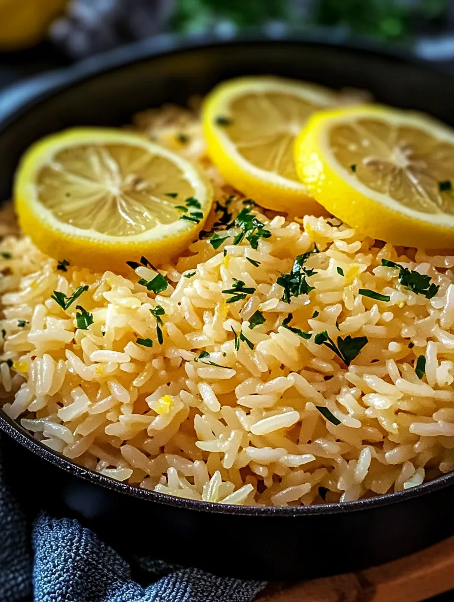 A bowl of rice with lemon slices on top.