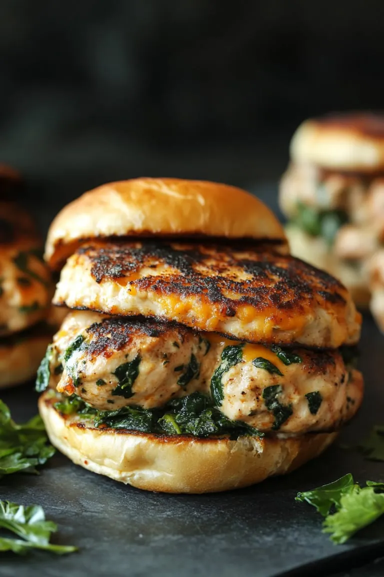 A burger with a piece of broccoli on top.