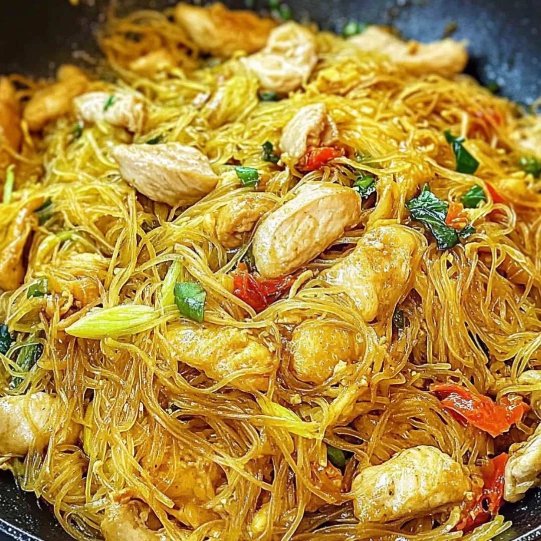 A bowl of noodles with chicken and vegetables.