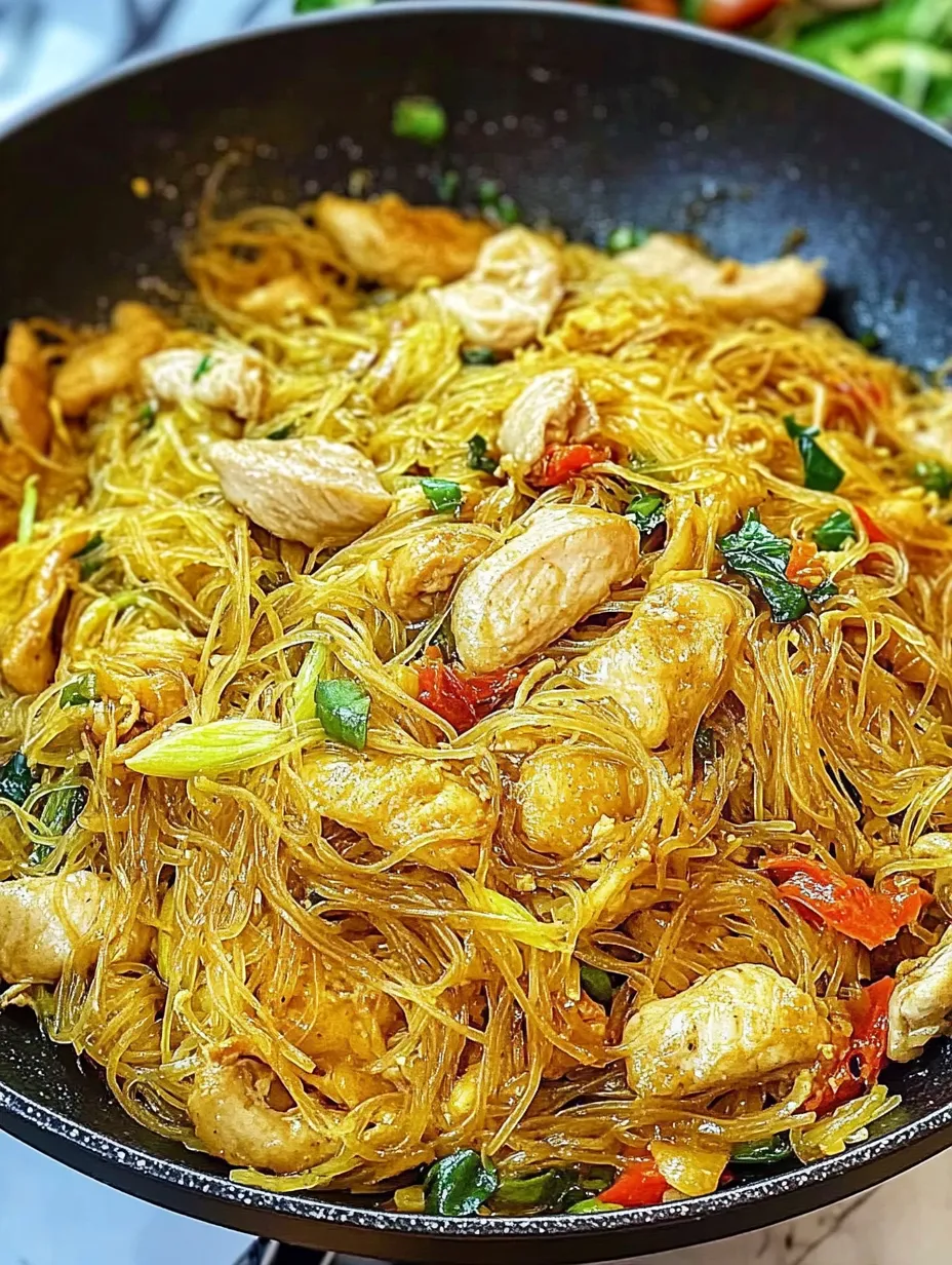 A bowl of noodles with chicken and vegetables.