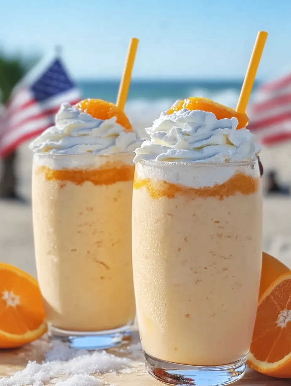 Two glasses of orange juice with whipped cream.