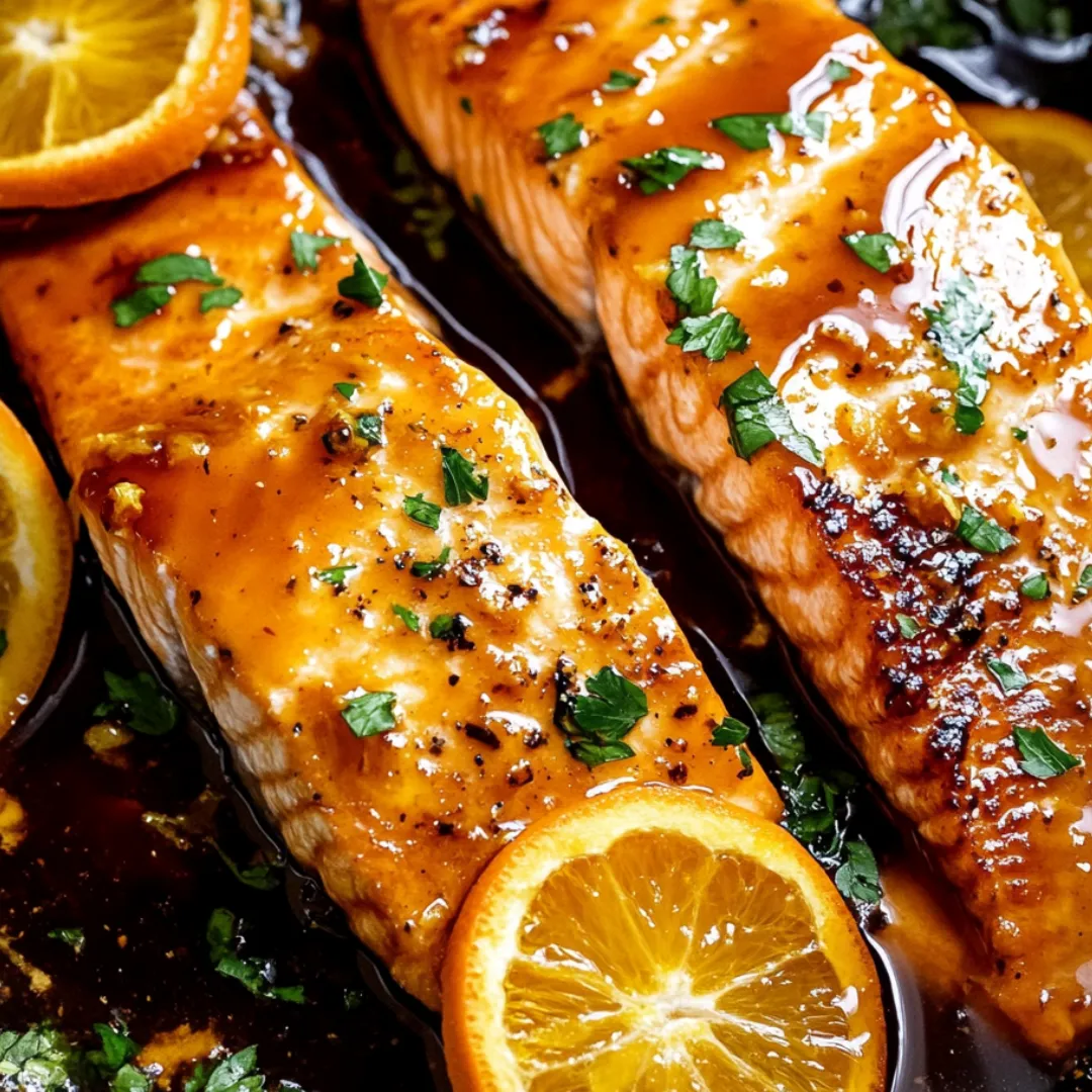 A plate of fish with lemon slices on top.