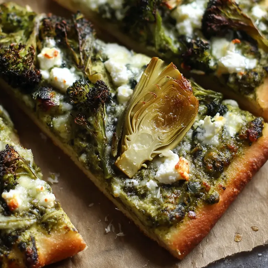 A slice of pizza with broccoli on top.
