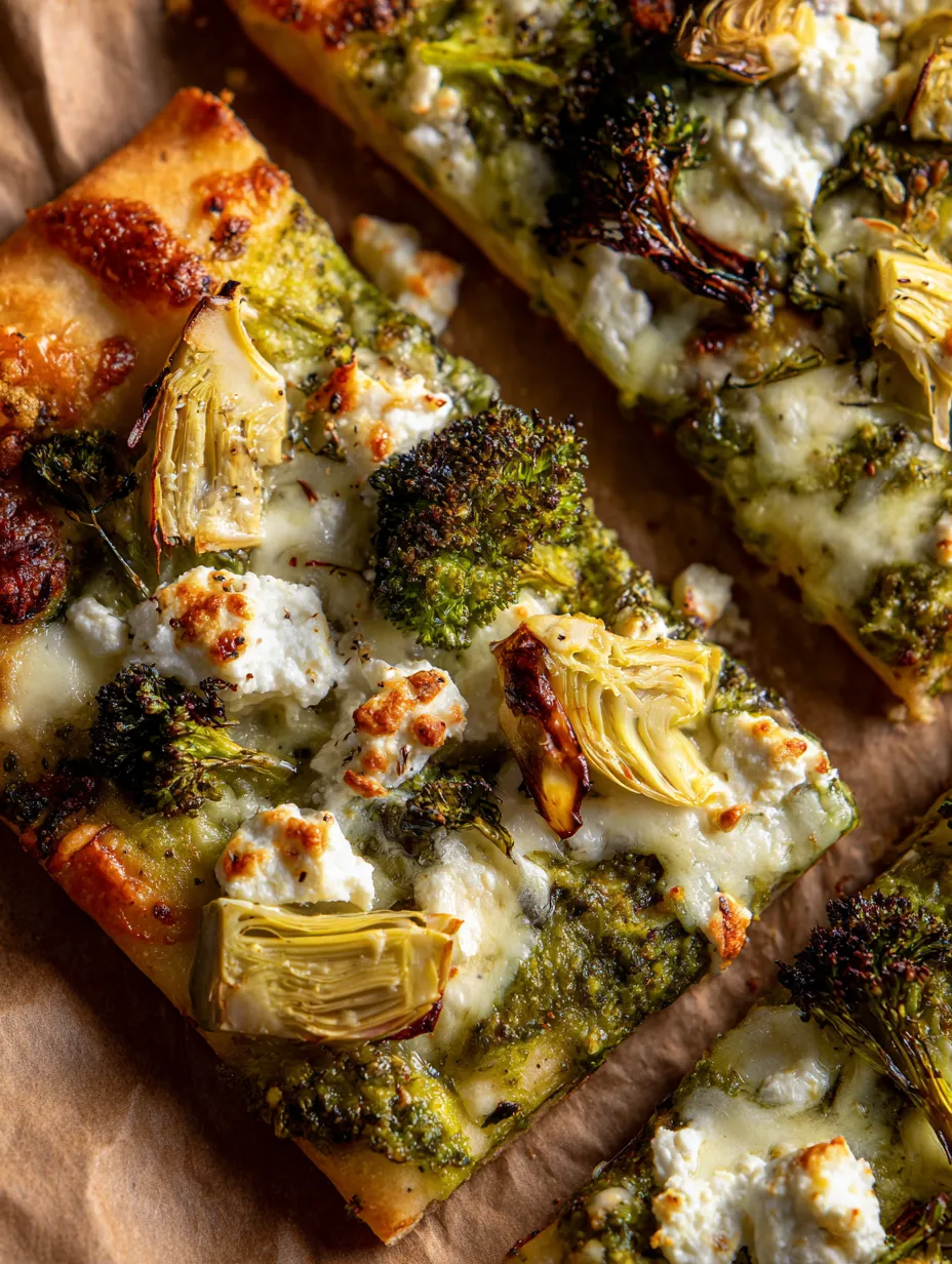 A slice of pizza with broccoli on it.
