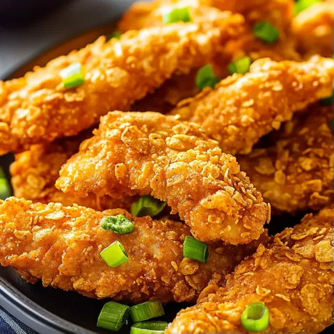 A plate of fried chicken with green onions.