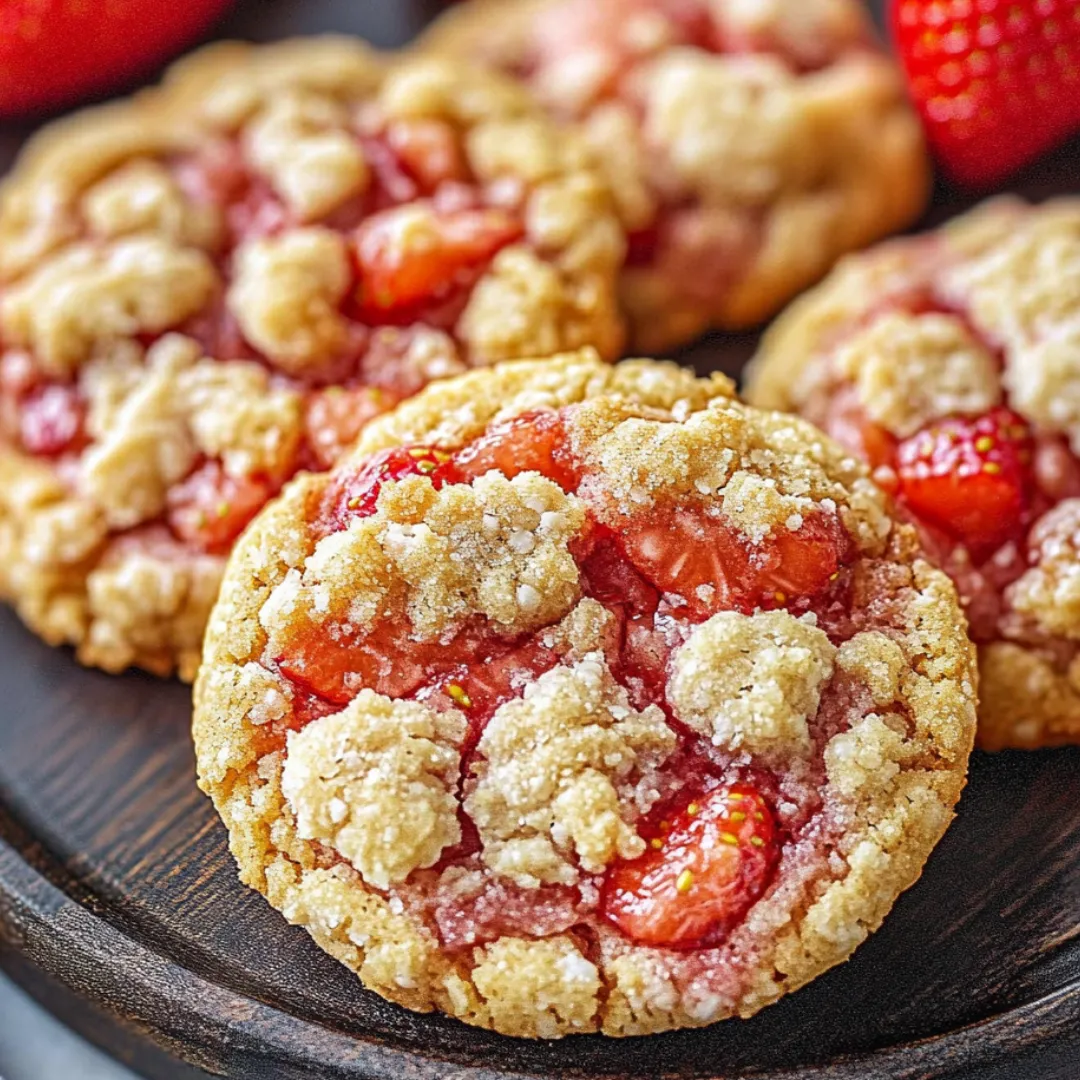 A cookie with strawberries on top.