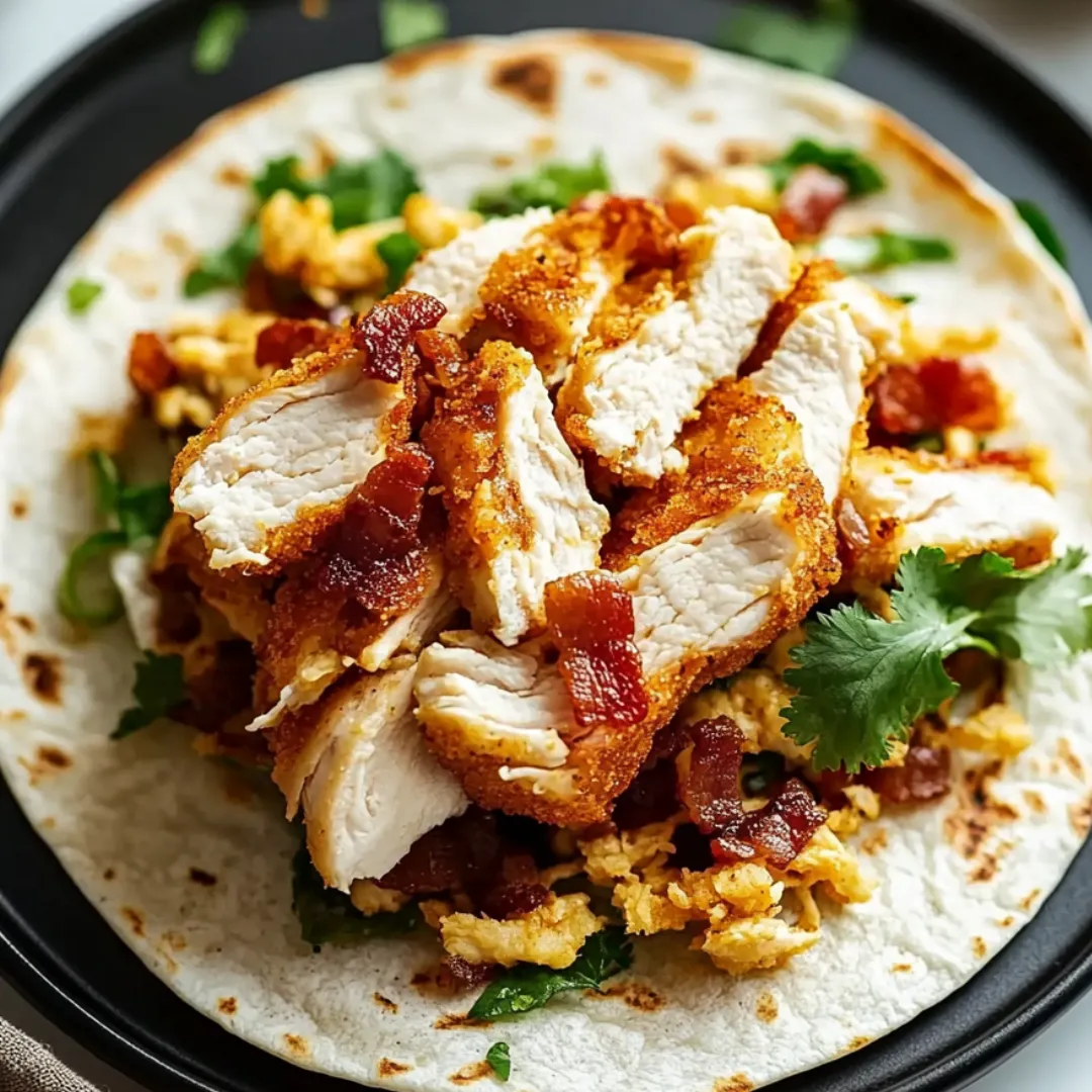 A plate of food with chicken and bacon.