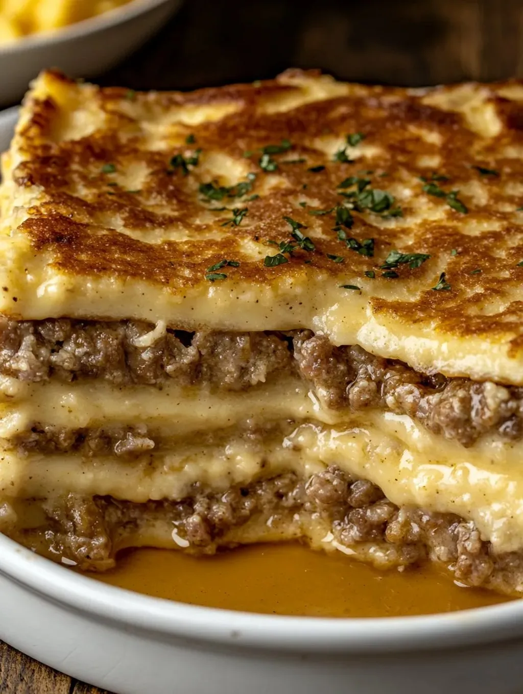 Lots of melty cheese and sausage layered inside fluffy pancakes.