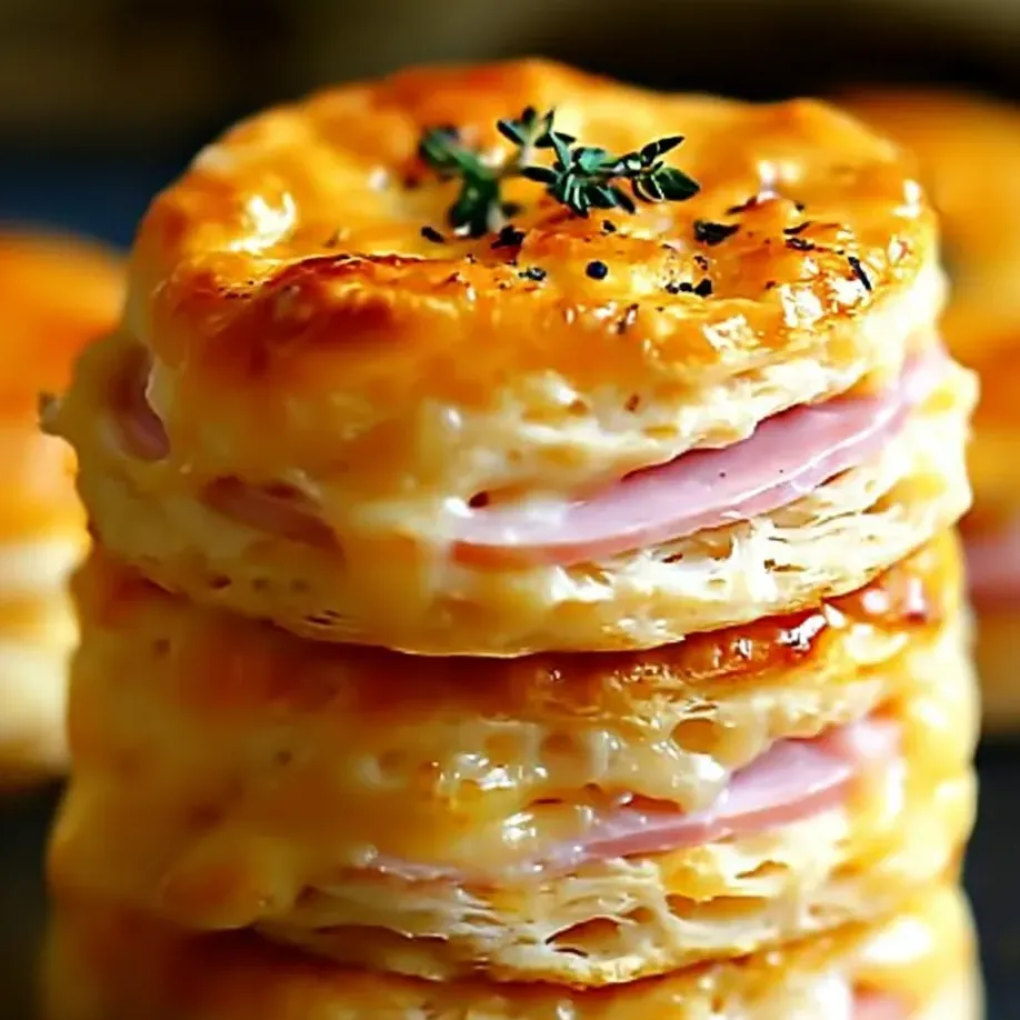A stack of sandwiches with cheese and ham.