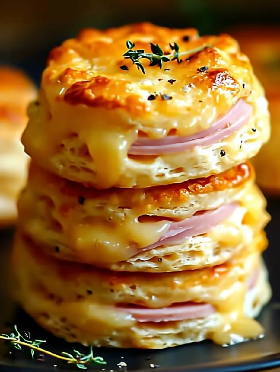 Stack of sandwiches with cheese and ham.
