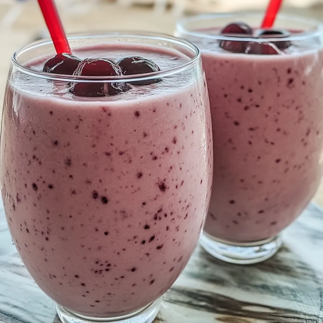 Two glasses of berry smoothie.