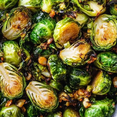 A close up of cooked brussels sprouts.