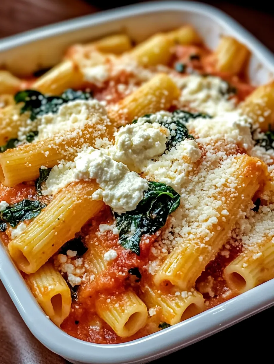 A bowl of pasta with cheese and spinach.