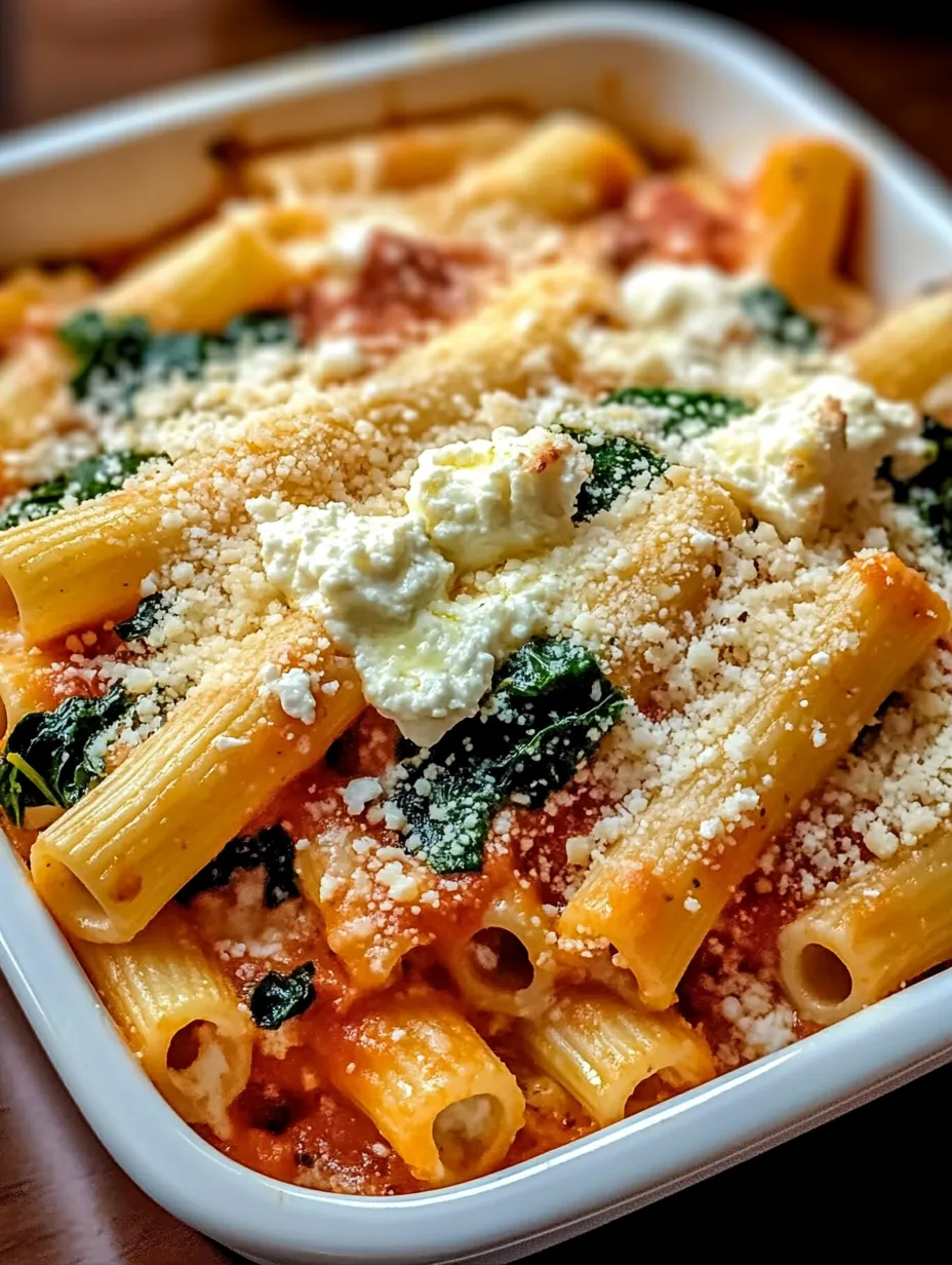 A bowl of pasta with cheese and spinach.