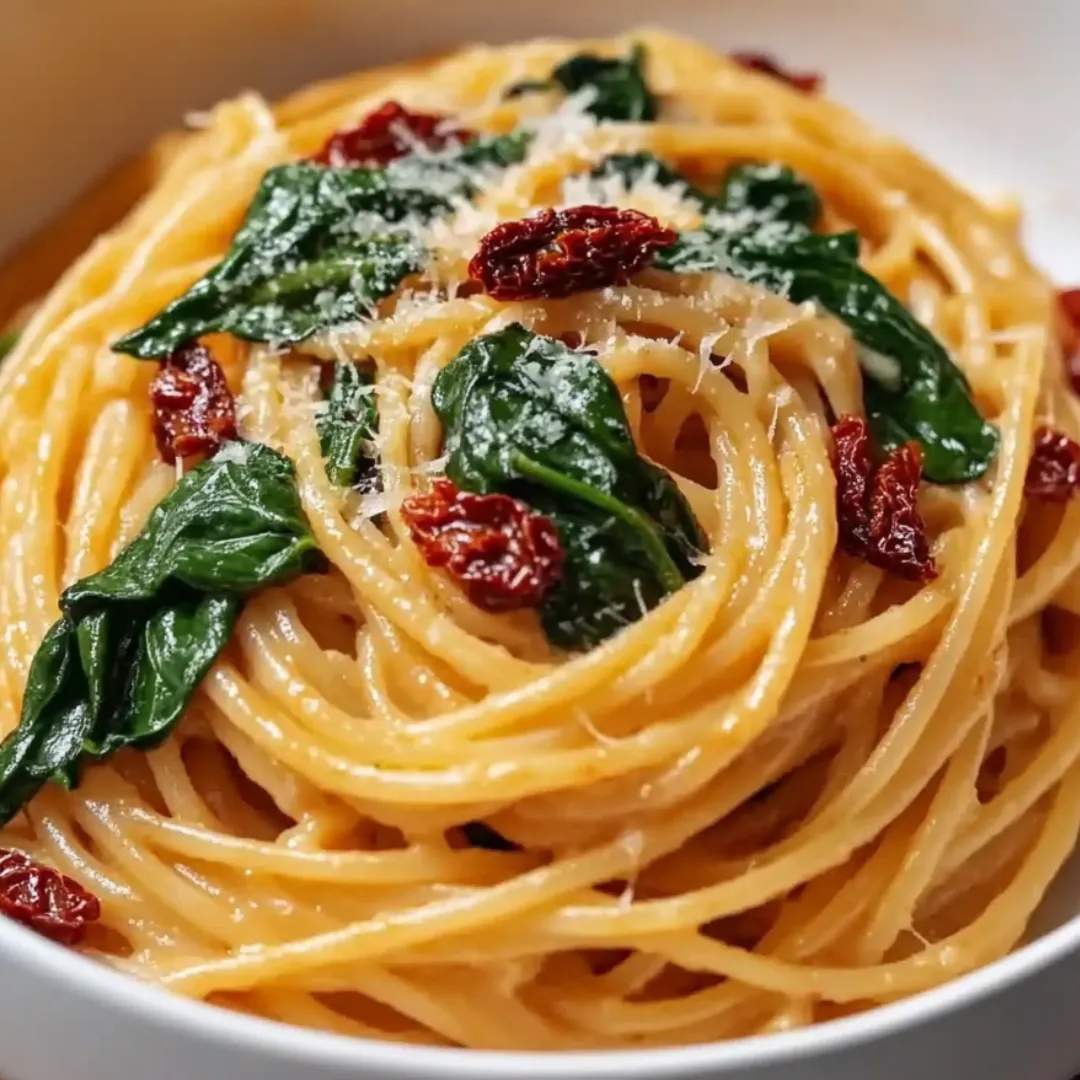 A bowl of pasta with red peppers and cheese.