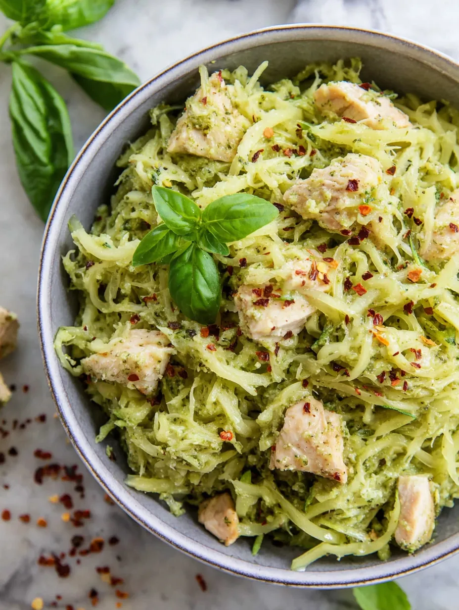 Chicken Pesto Spaghetti Squash keto dinner.