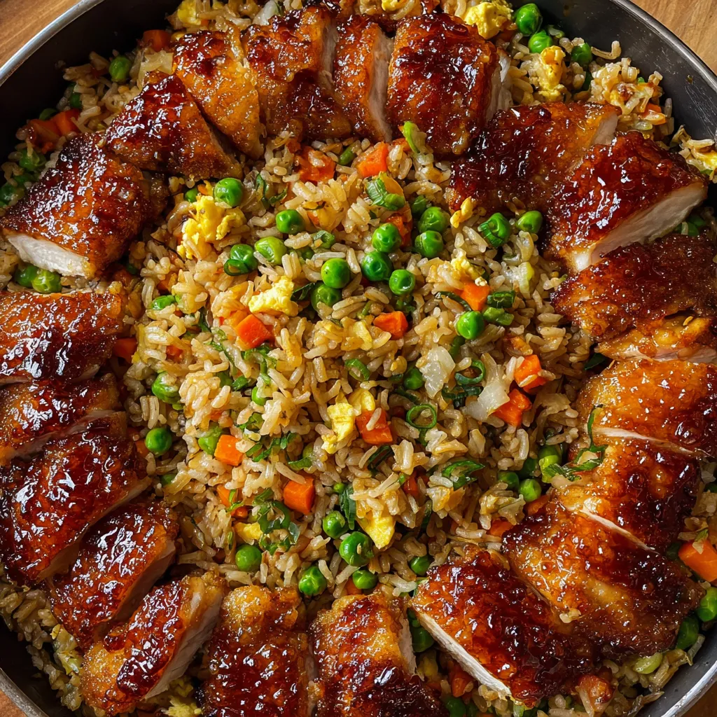 A plate of food with rice, peas, carrots and chicken.