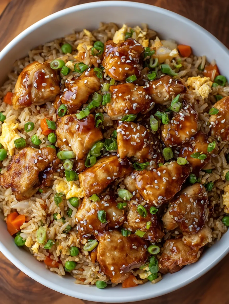 A bowl of food with chicken and rice.