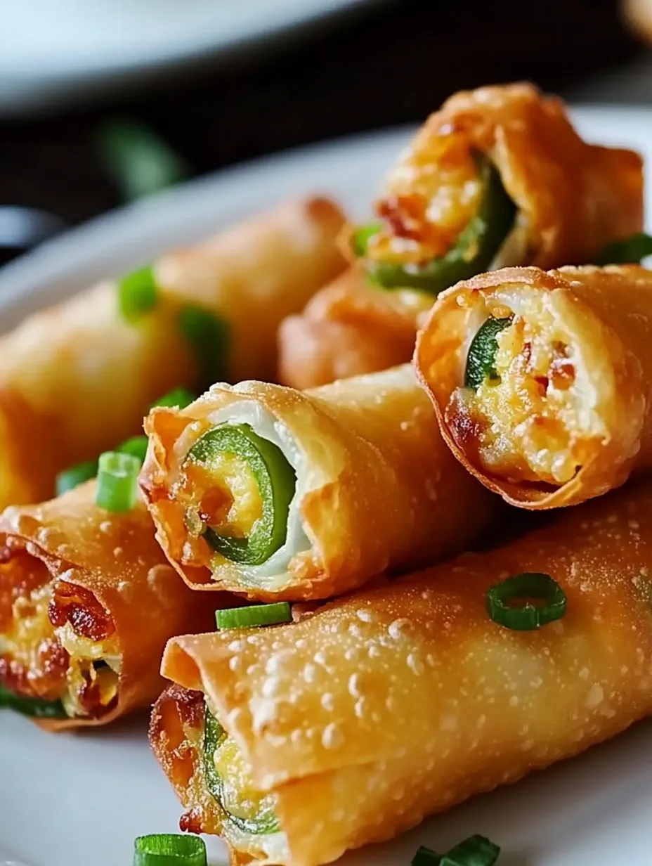 A plate of food with peppers and egg rolls.