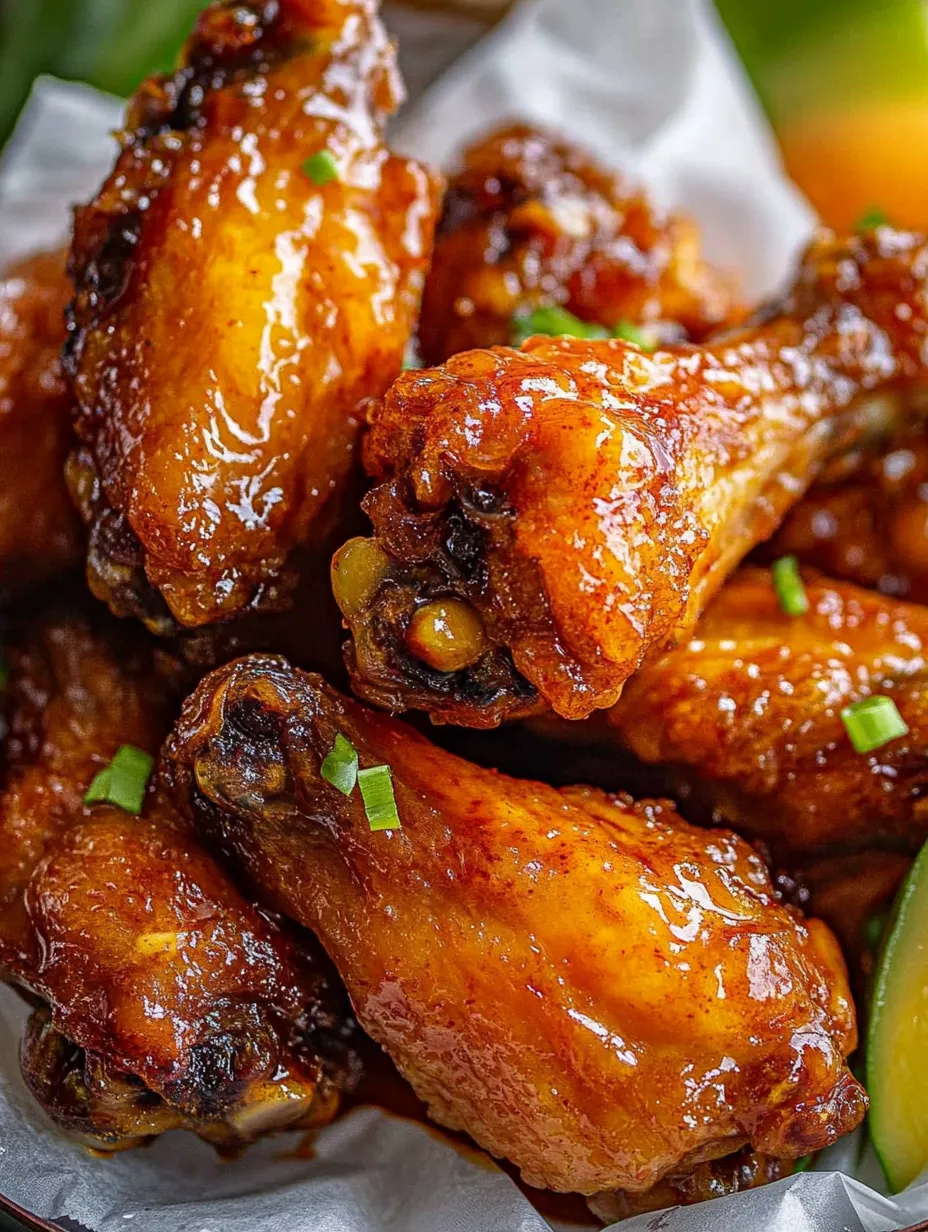 A close up of some delicious looking chicken wings.
