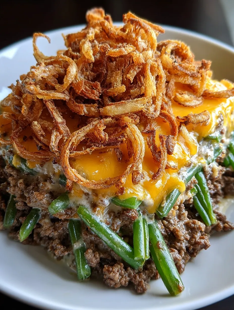 A yummy plate of food with onion rings on top.