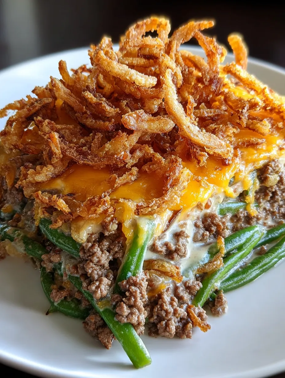 A delicious plate of food with onion rings on top.