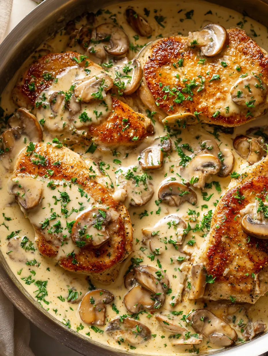Chicken pan with mushrooms and herbs.