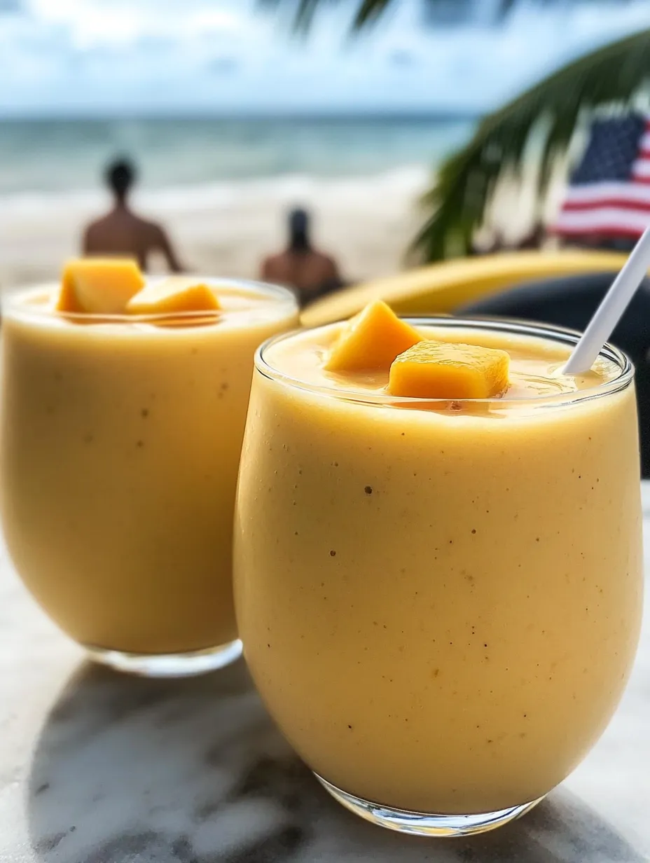 Two glasses of orange juice with sliced oranges on top.