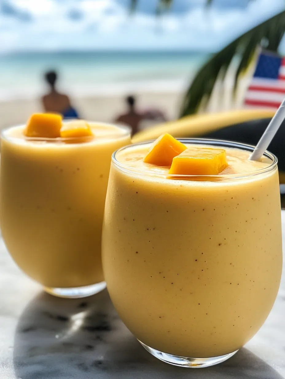 Two glasses of orange juice with sliced peaches on top.