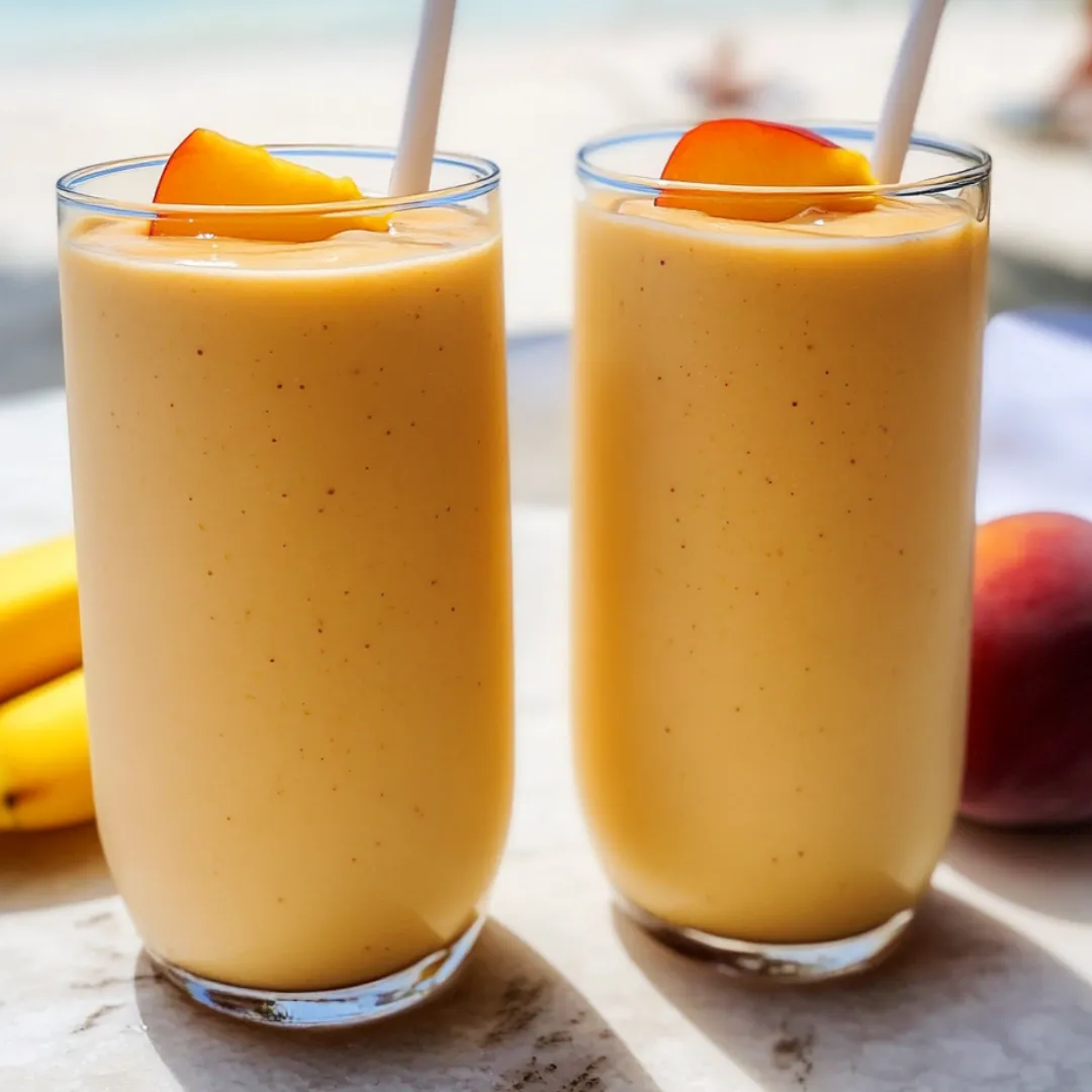 Two glasses of peach smoothie.