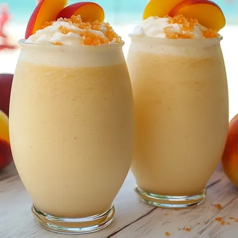 Two glasses of peach milkshake.