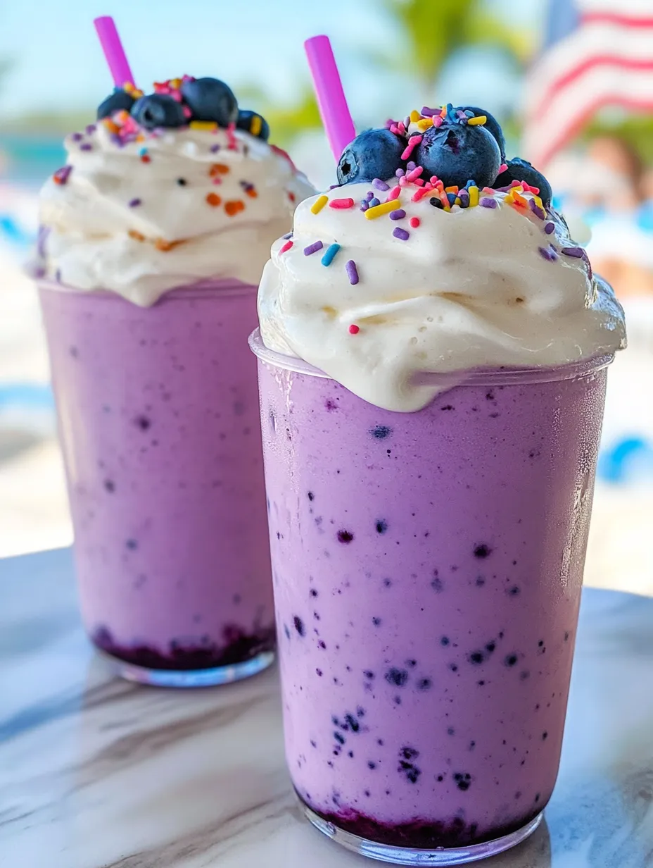 Two glasses of blueberry milkshake.