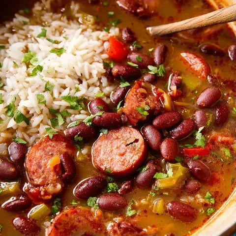 A bowl of soup with rice and beans.