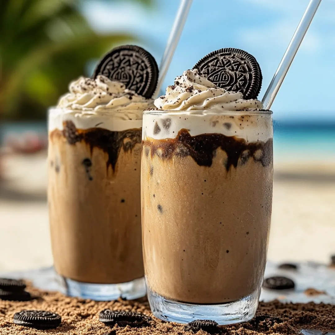Two glasses of milkshakes with cookies on the side.