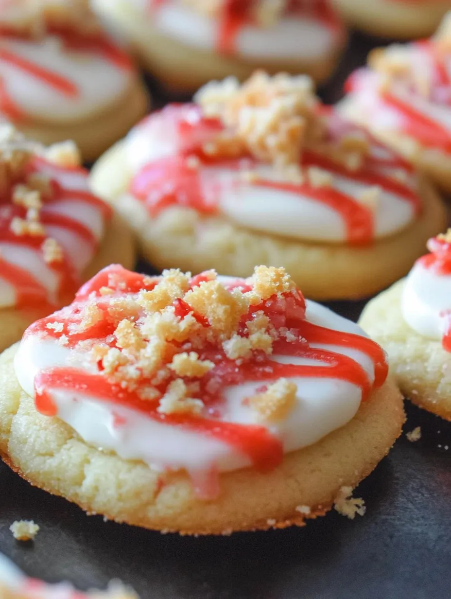 A plate of cookies with red icing.