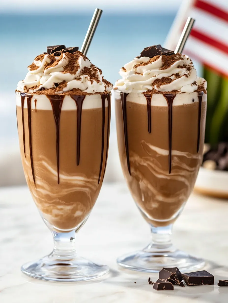 Two glasses of chocolate milk.