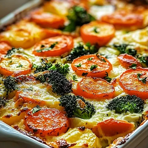 A dish of food with carrots and broccoli.