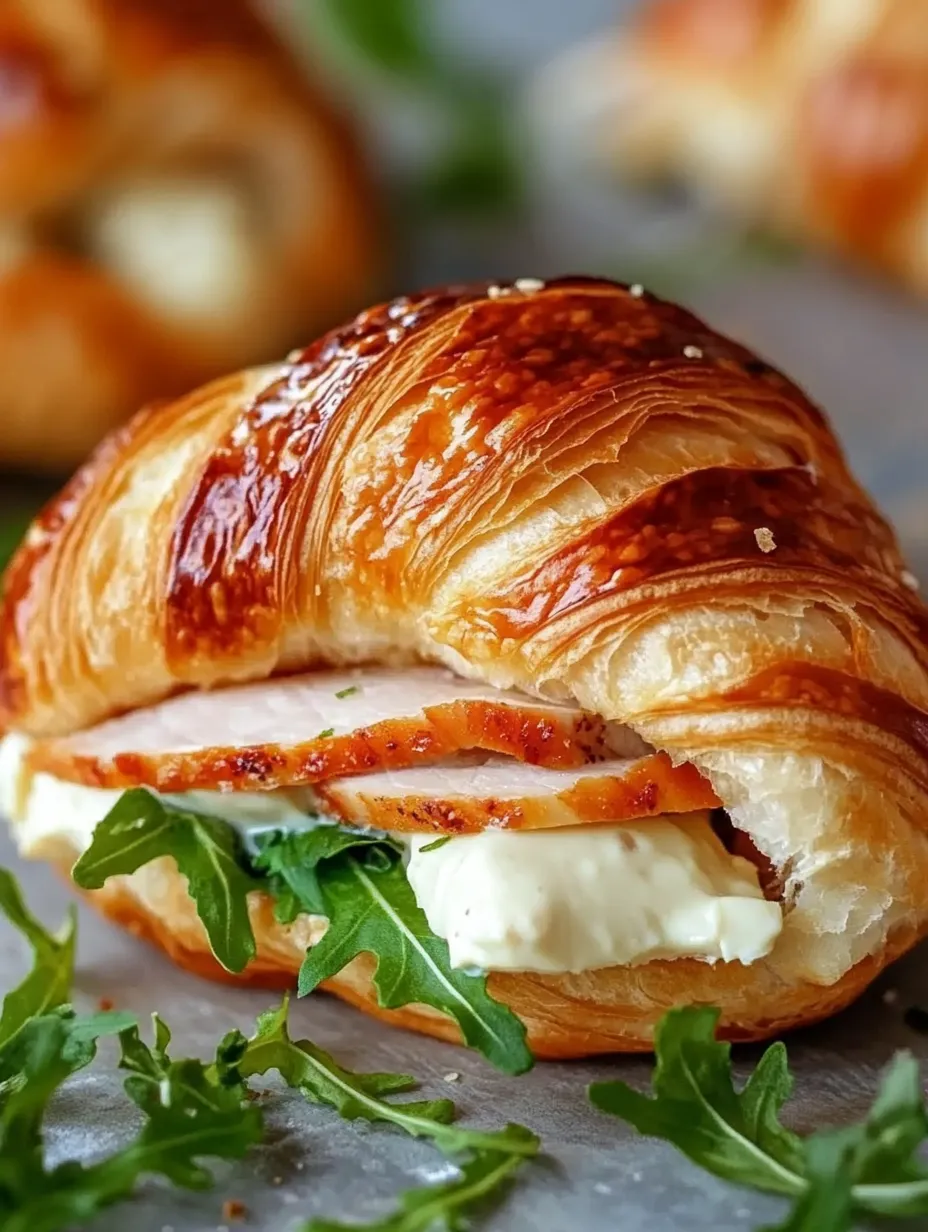 A croissant sandwich with meat and cheese.