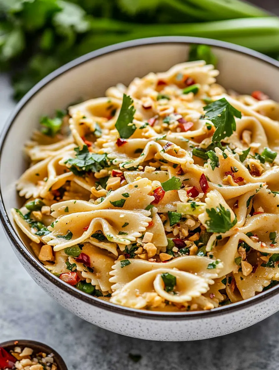 A bowl of pasta with vegetables.