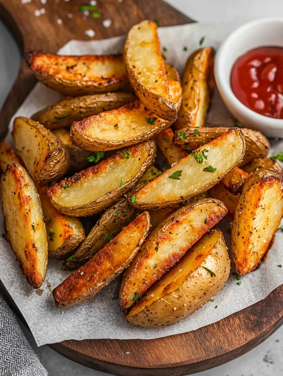 A plate of fries with ketchup.