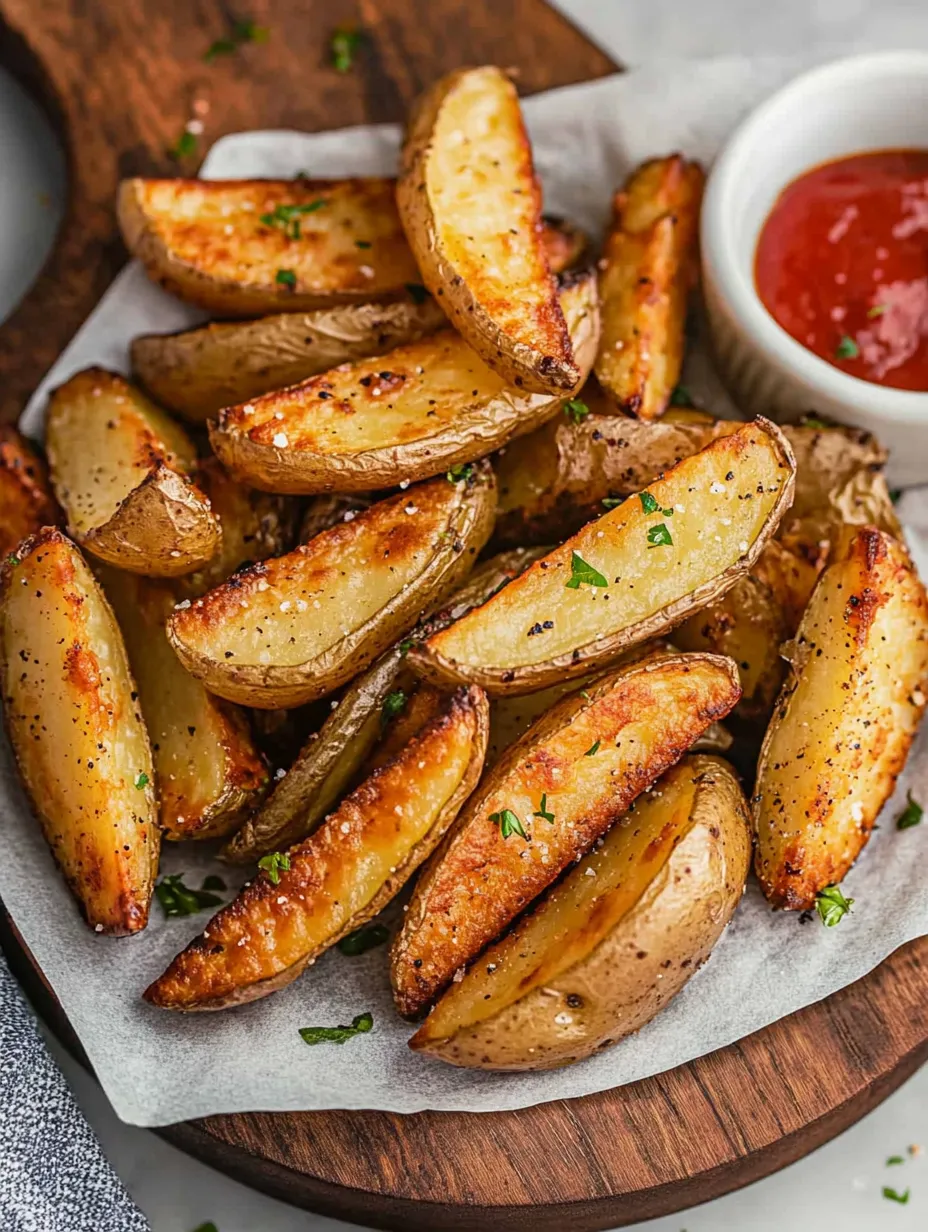 A plate of fries with ketchup.