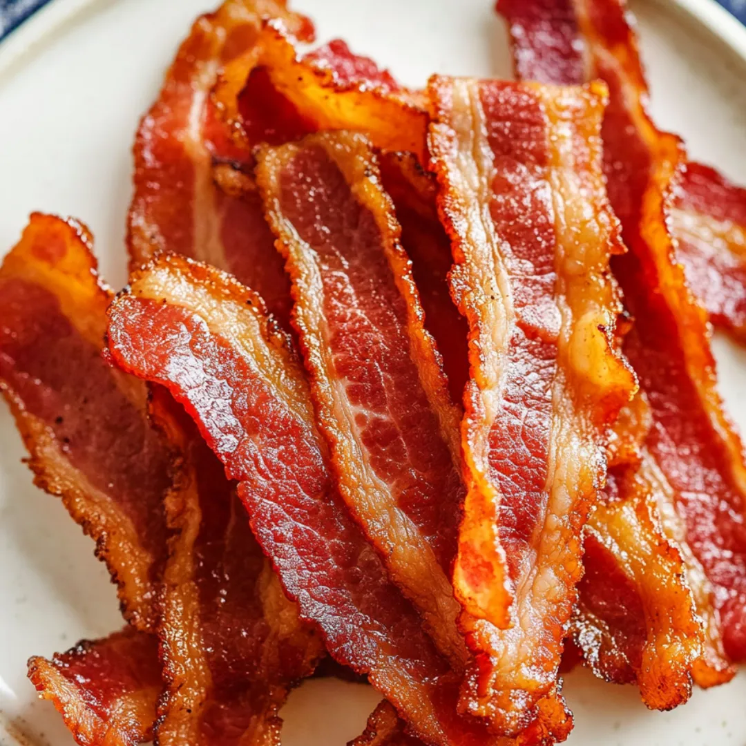 Bacon on a white plate.