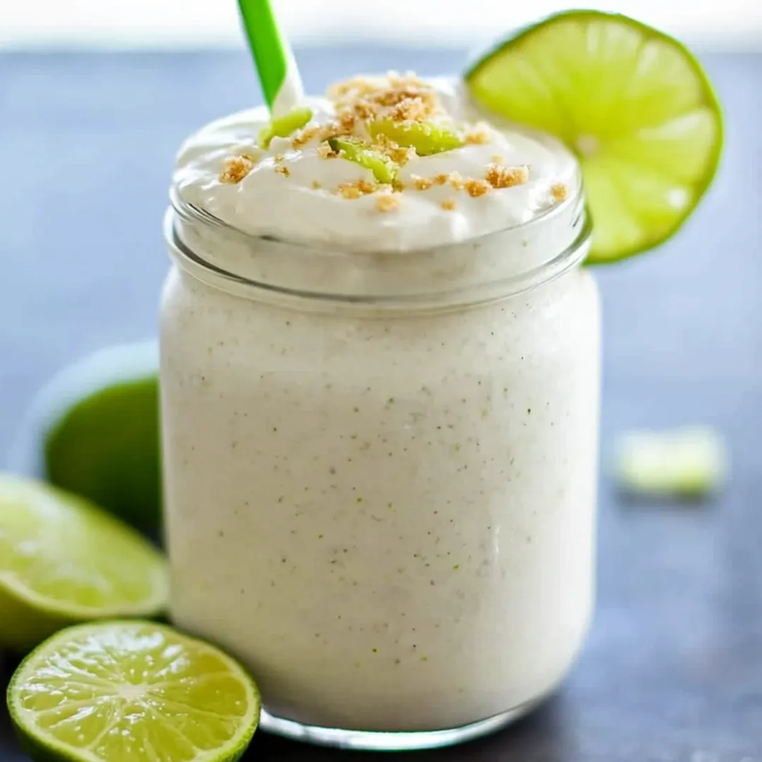 A glass of white cream with a green lime wedge on top.