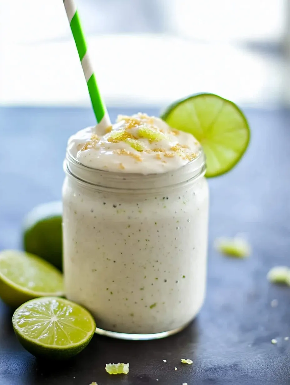 A glass of coconut milk with a green straw.