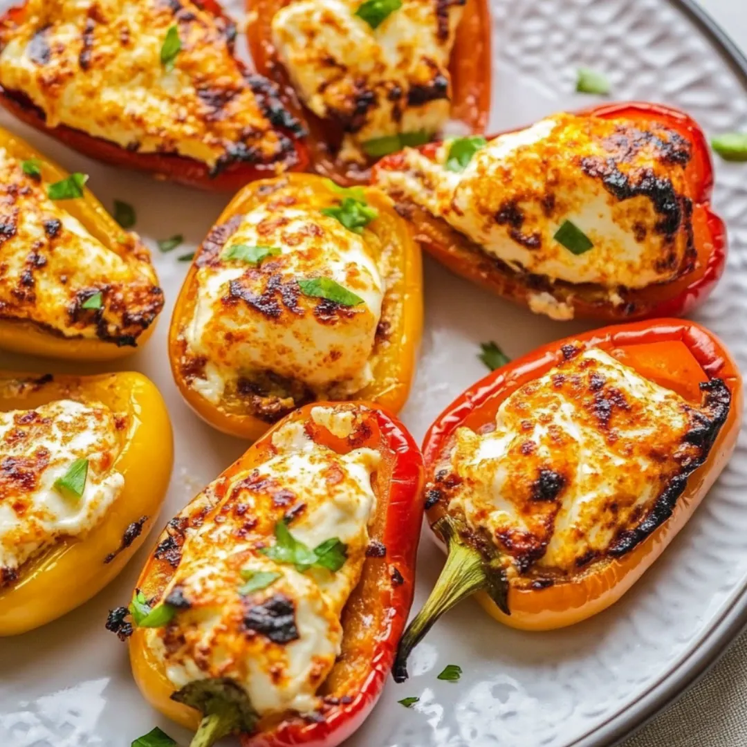 A plate of grilled peppers with cheese.